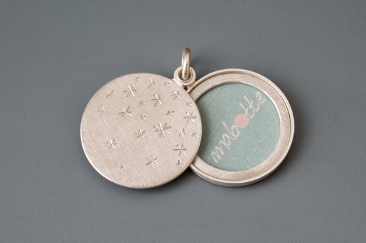 romantic sterling silver photo locket starry night