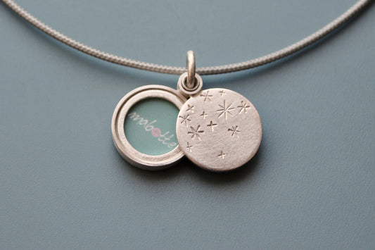 small romantic sterling silver photo locket starry night