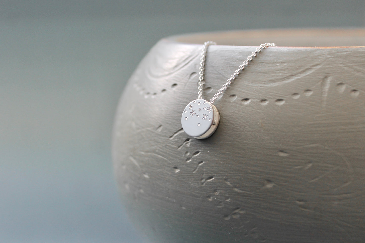 romantische Sternenhimmel Kette mit doppelseitigem Anhänger aus Sterling Silber