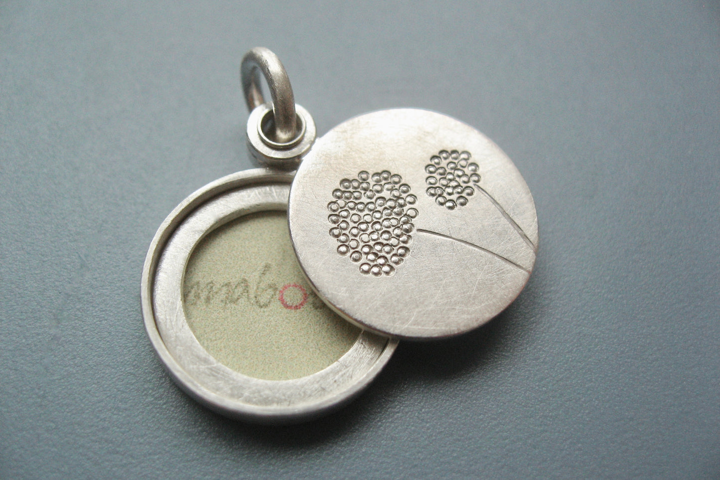 small dandelion locket for one photo handmade in sterling silver