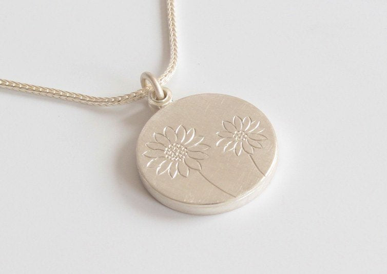 florales Medaillon für ein Foto mit Sonnenblumen aus Sterling Silber