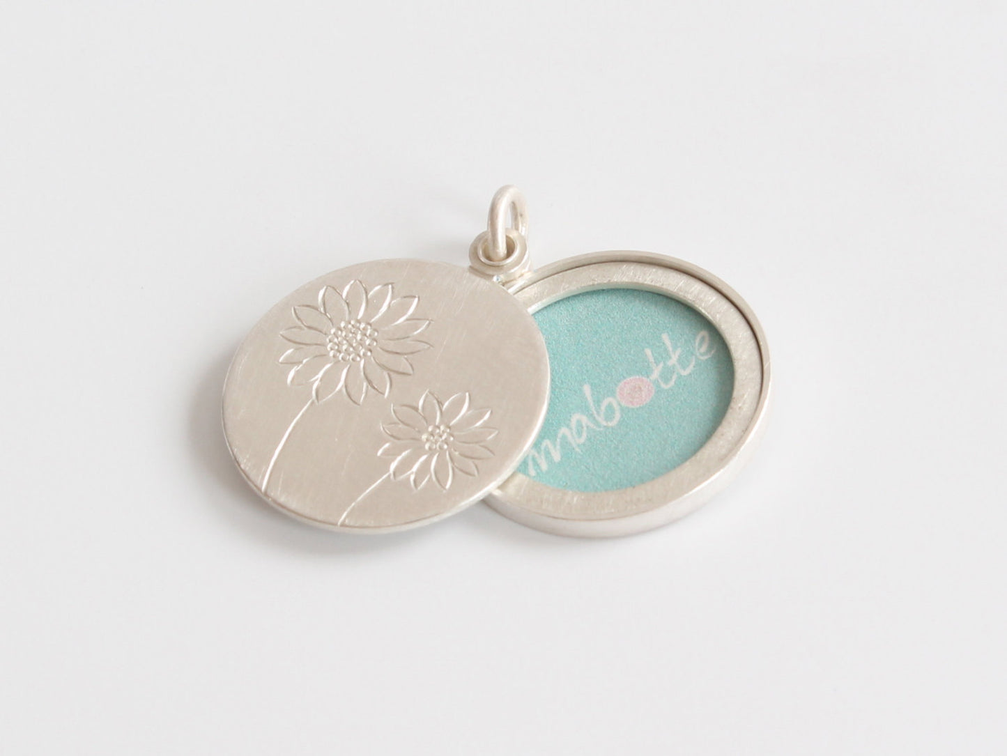 florales Medaillon für ein Foto mit Sonnenblumen aus Sterling Silber