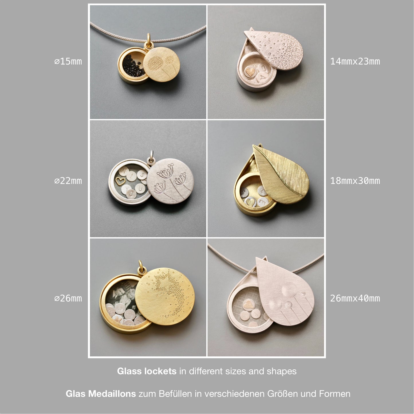 leaf necklace gold – floating charm locket in teardrop shape 18 carat yellow gold