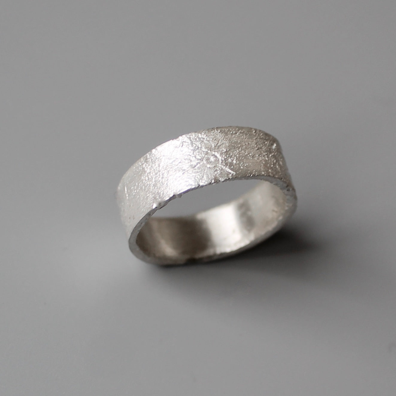 solid sterling silver unisex moon texture ring