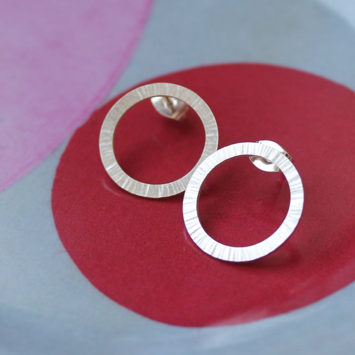 beautiful large aureole ear studs sterling silver with hammered surface