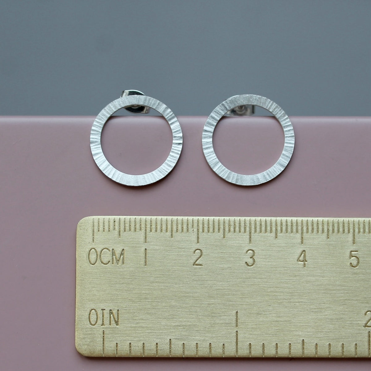 beautiful large aureole ear studs sterling silver with hammered surface