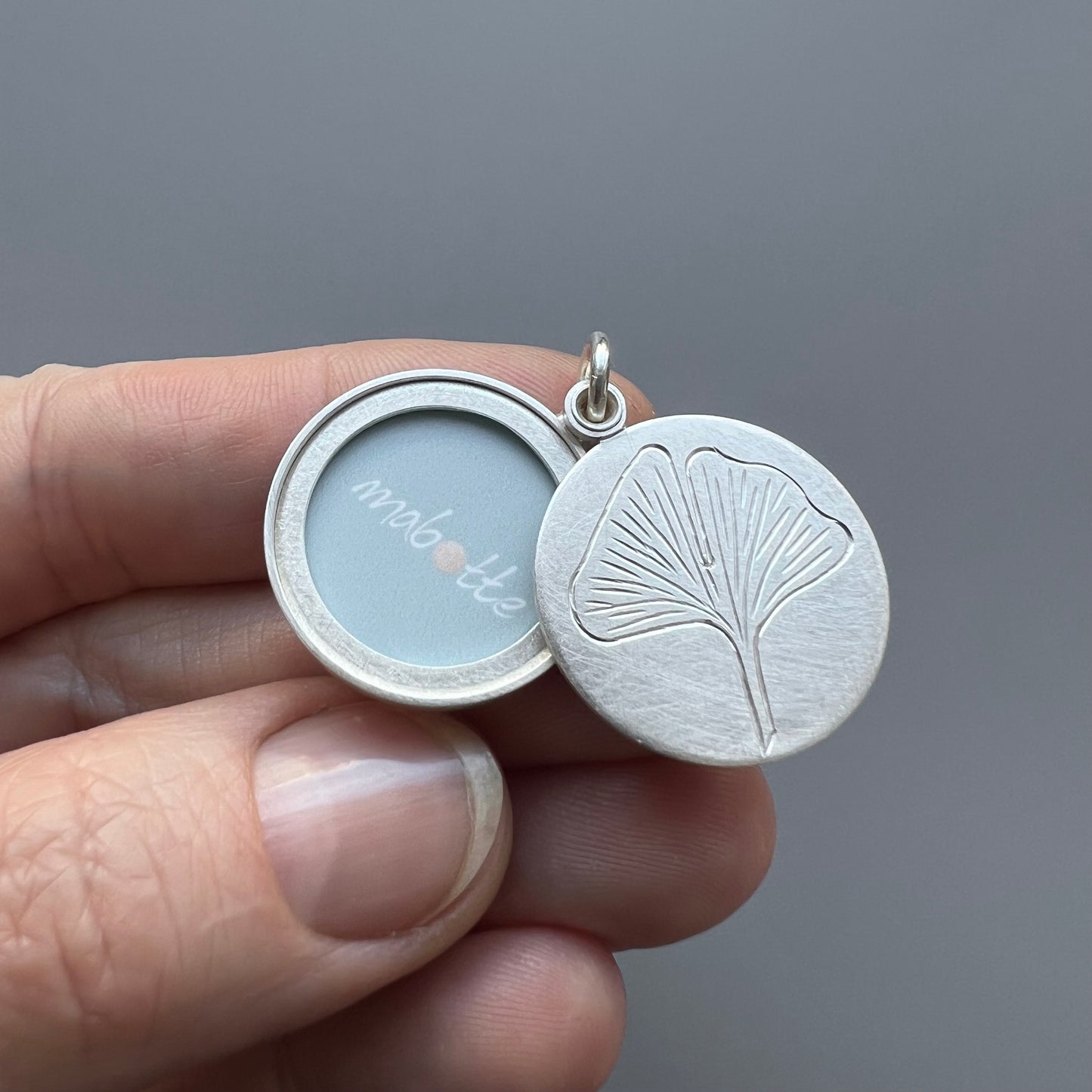 sterling silver picture locket with gingko leaf