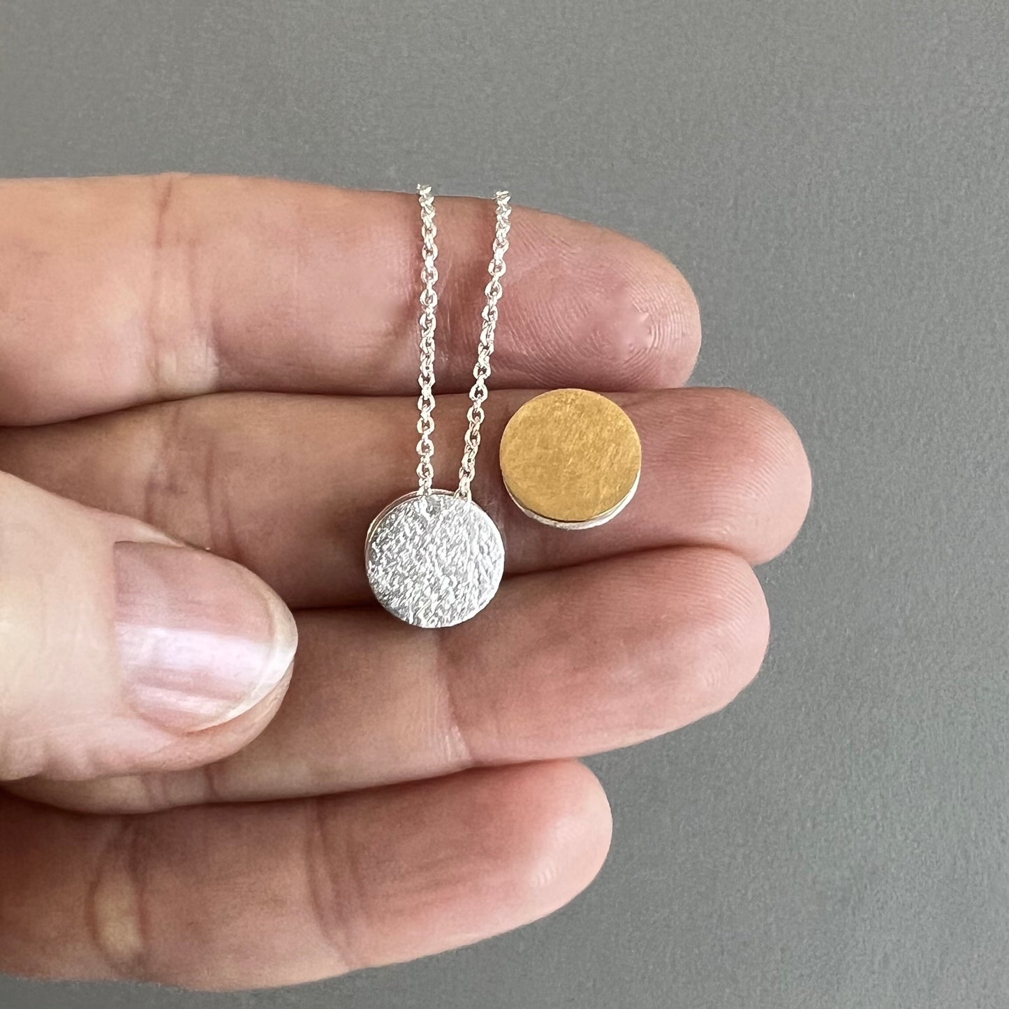 Sonne & Mond Kette mit Anhänger, Wende-Halskette Silber und Gold