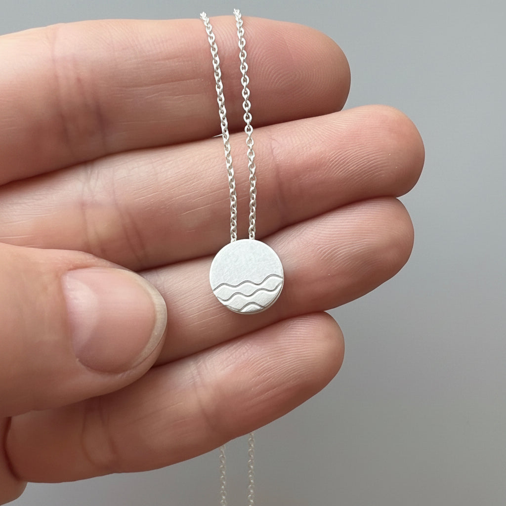 maritime necklace with waves pendant in sterling silver