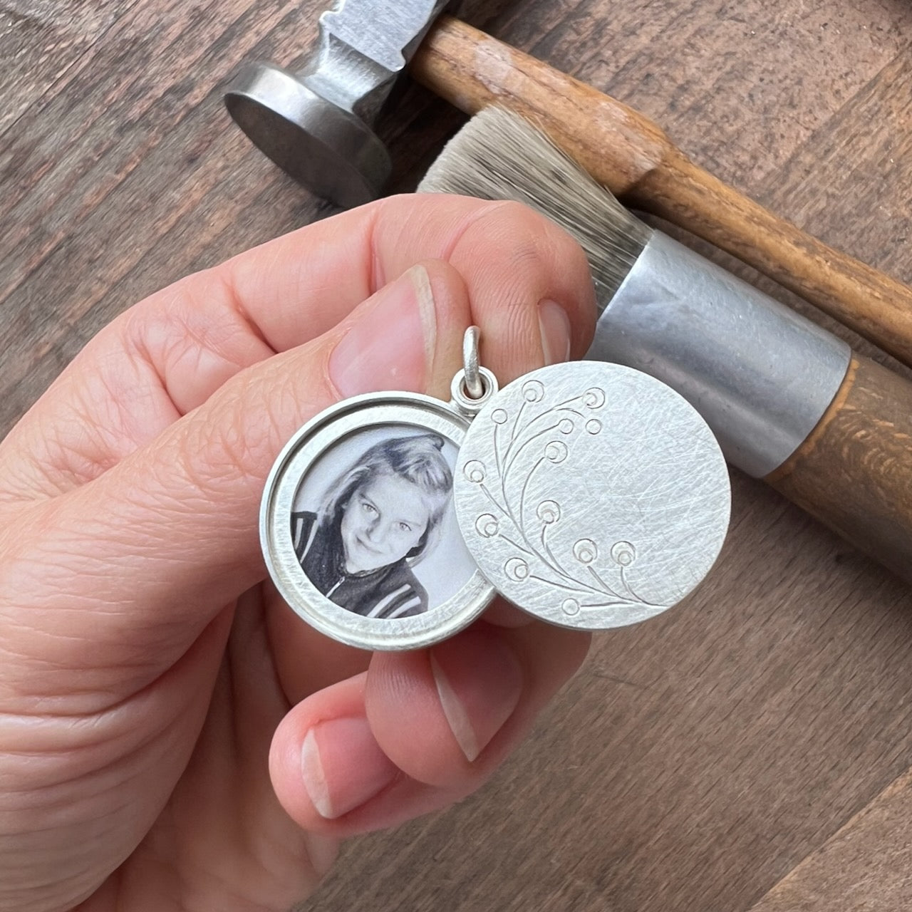 elegant two picture locket sterling silver with twig design