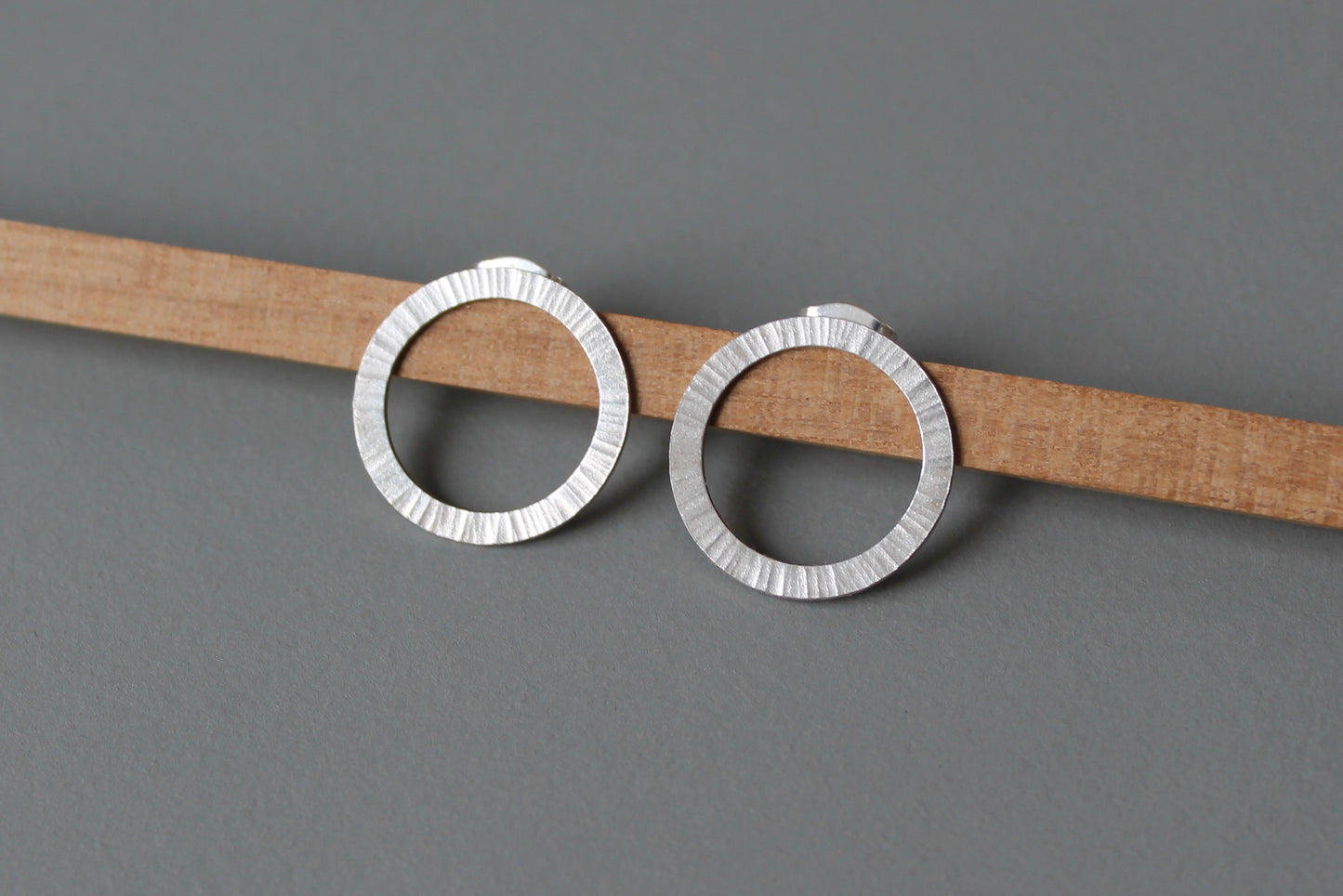 beautiful large aureole ear studs sterling silver with hammered surface