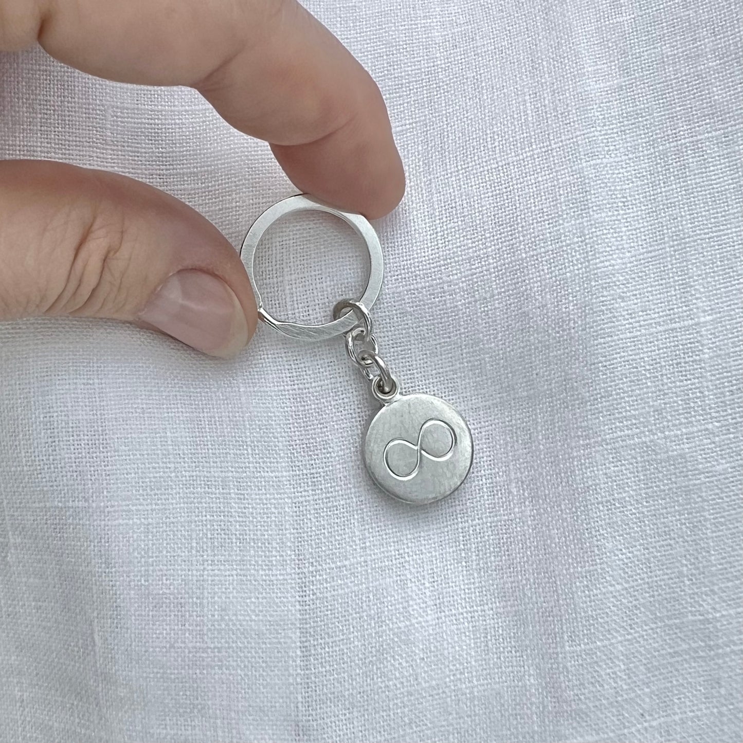 solid sterling silver keychain locket with infinity sign for one photo