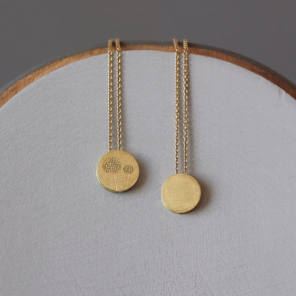 romantic necklace in 18ct gold with reversible dandelion pendant