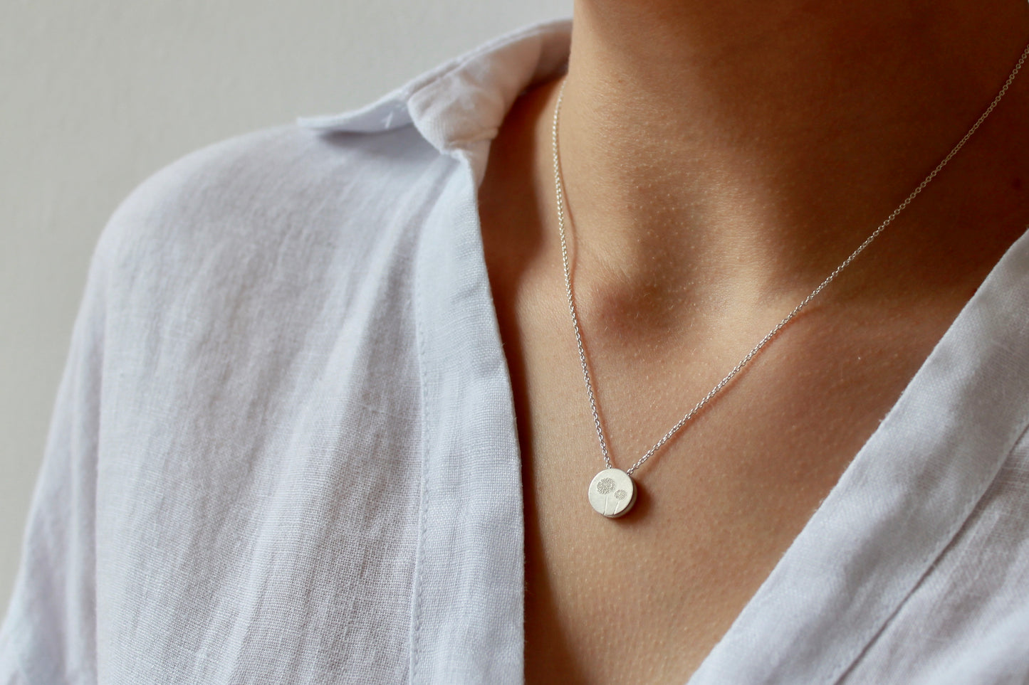 reversible dandelion pendant necklace in sterling silver