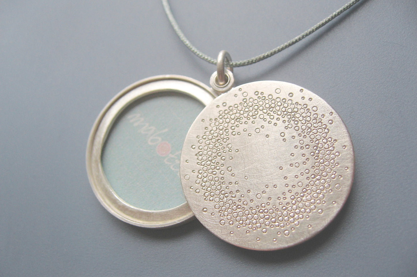 mabotte locket for one large photo handmade in sterling silver with 1000 dots design