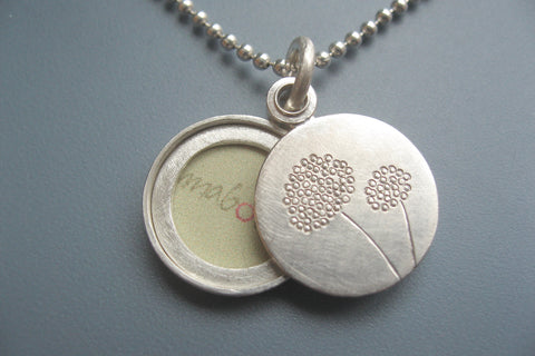 small dandelion locket for one photo handmade in sterling silver
