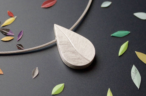 drop shaped  leaf photo pendant handmade in sterling silver