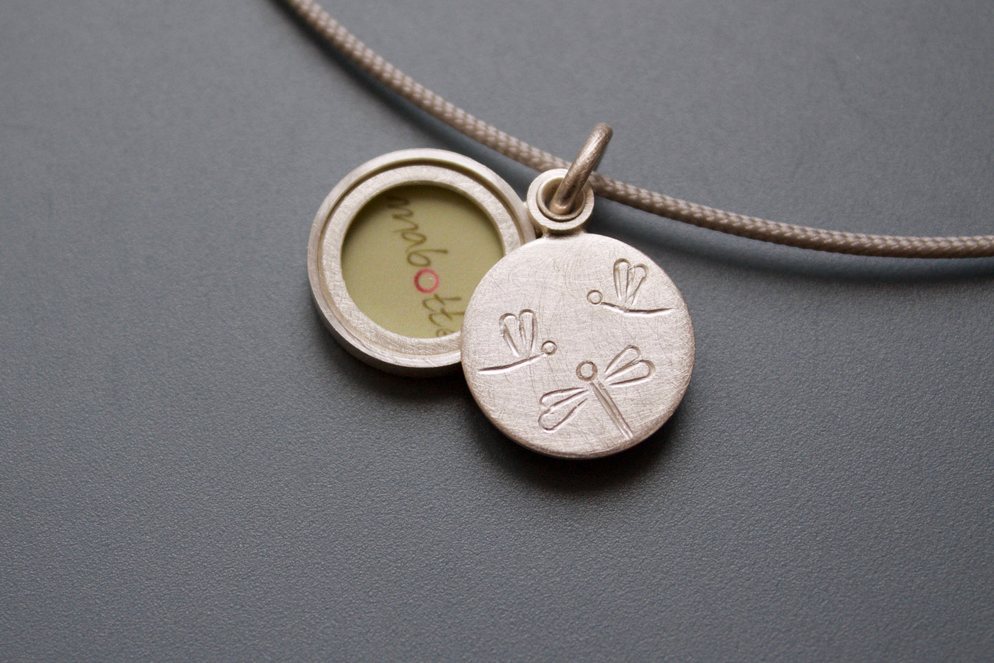 unique small photo locket with dragonflies in sterling silver