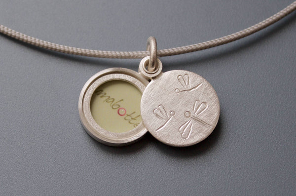 unique small photo locket with dragonflies in sterling silver