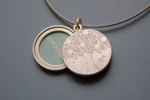 double photo locket with family tree handmade in sterling silver