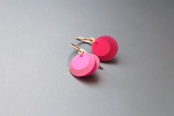 light earrings in sterling silver and raspberry pink dangle earrings