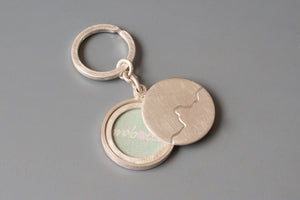 silver keychain locket for one photo with mountain range design