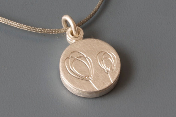 small floral picture locket with tulips handmade in sterling silver